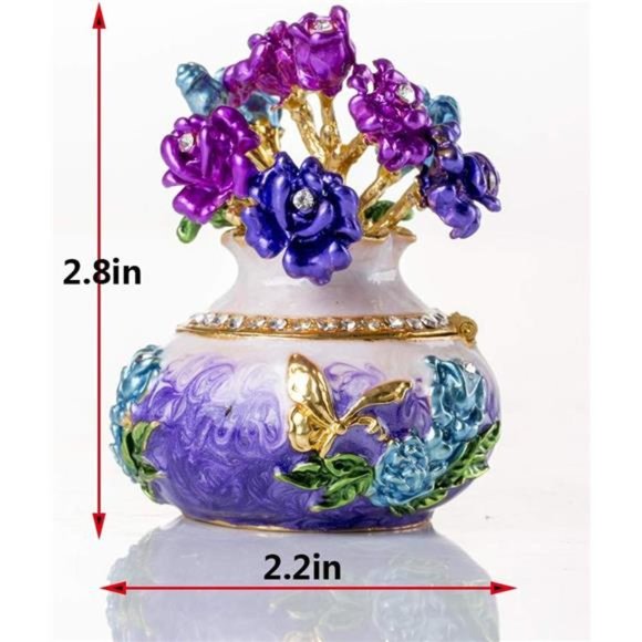 Hand Painted Rose Flower Figurine Jewelry Trinket Box - Picture 5 of 6